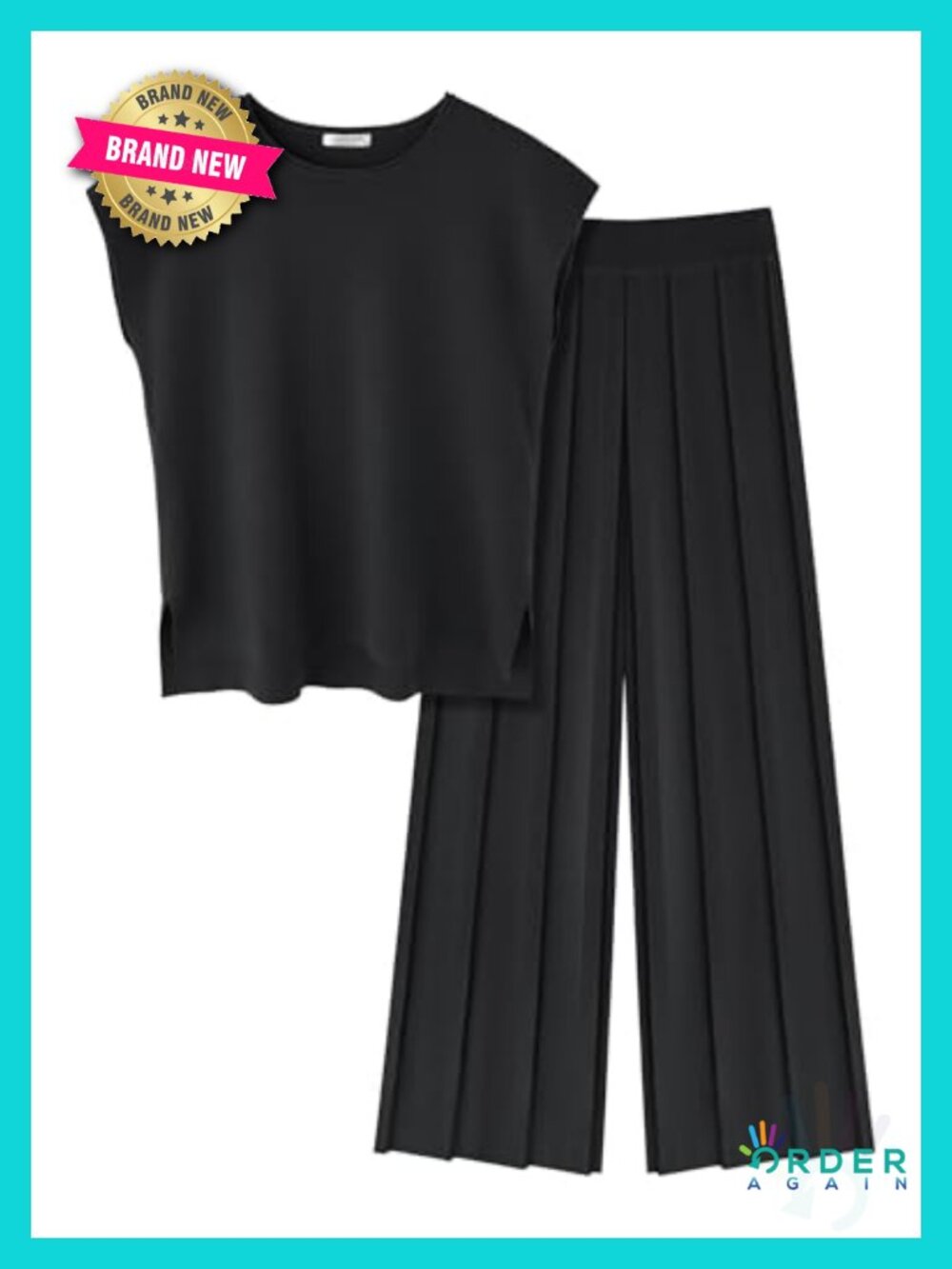 Women's Cap Sleeve Knit Lounge Set Wide Leg Pleated Pants Casual Dressy